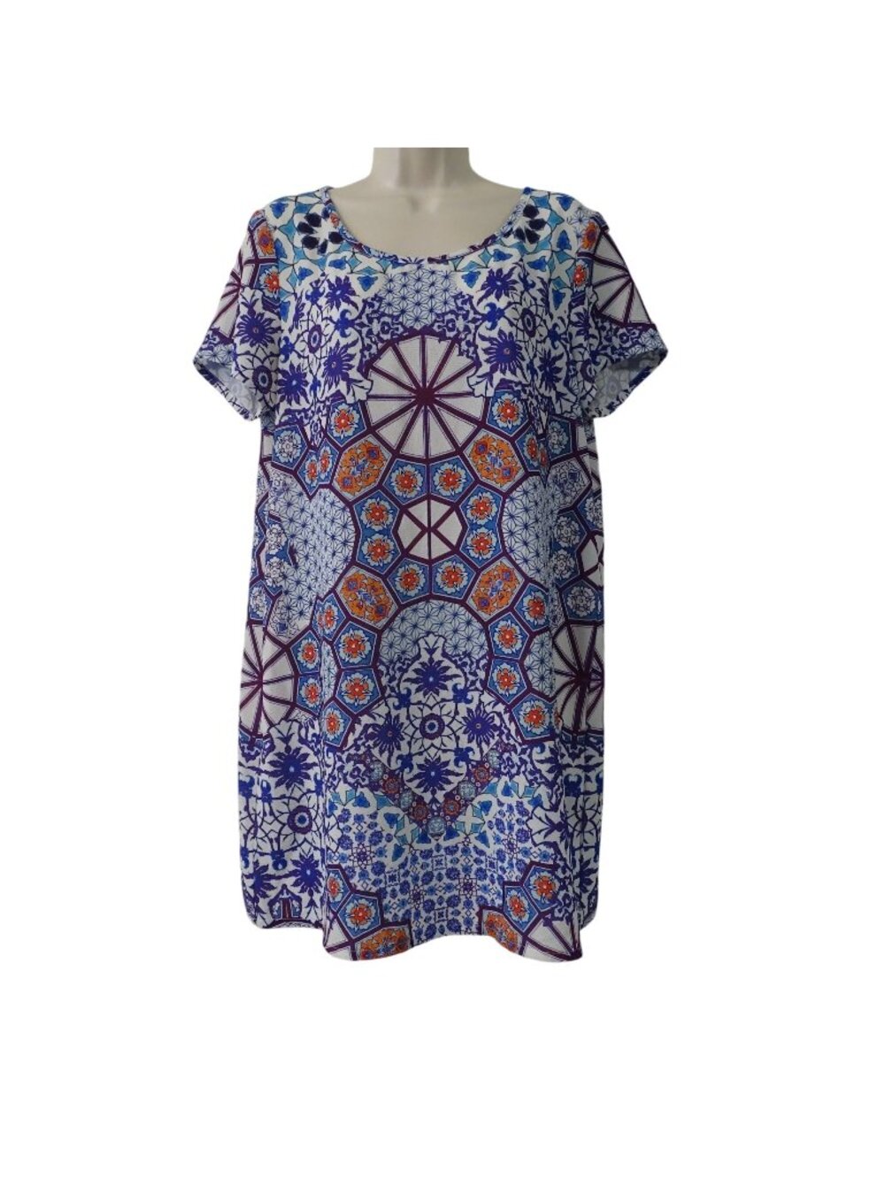 MinkPink Multicolor Geometric Shift Dress Short Sleeve Women Size M Summer Mod